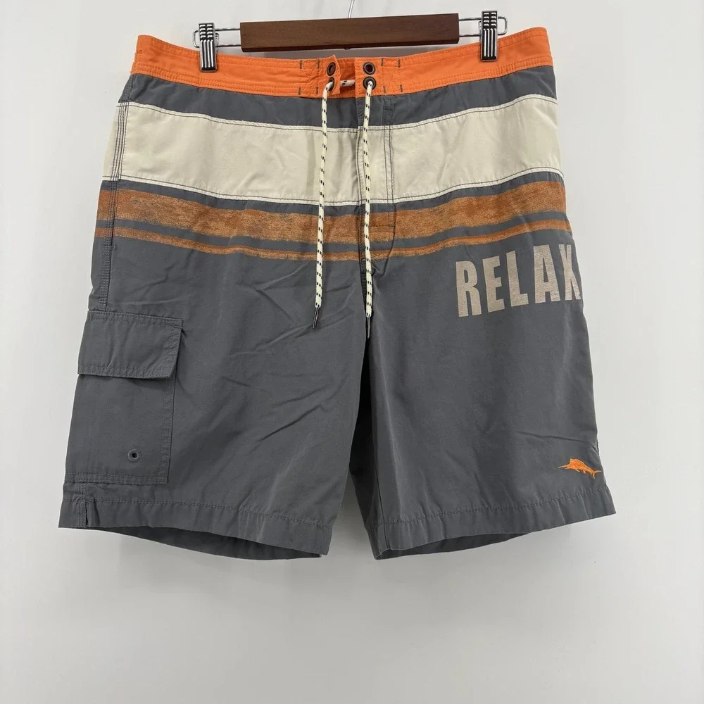 Tommy Bahama Relax Board Shorts Mens Large Multicolor Striped Beach Swim Trunks